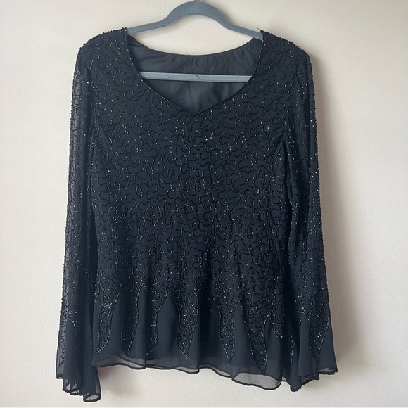 Beaded Black Vintage Beaded Blouse Size 8 - Picture 10 of 10